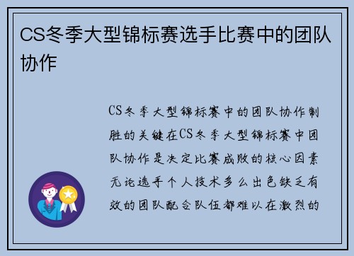 CS冬季大型锦标赛选手比赛中的团队协作